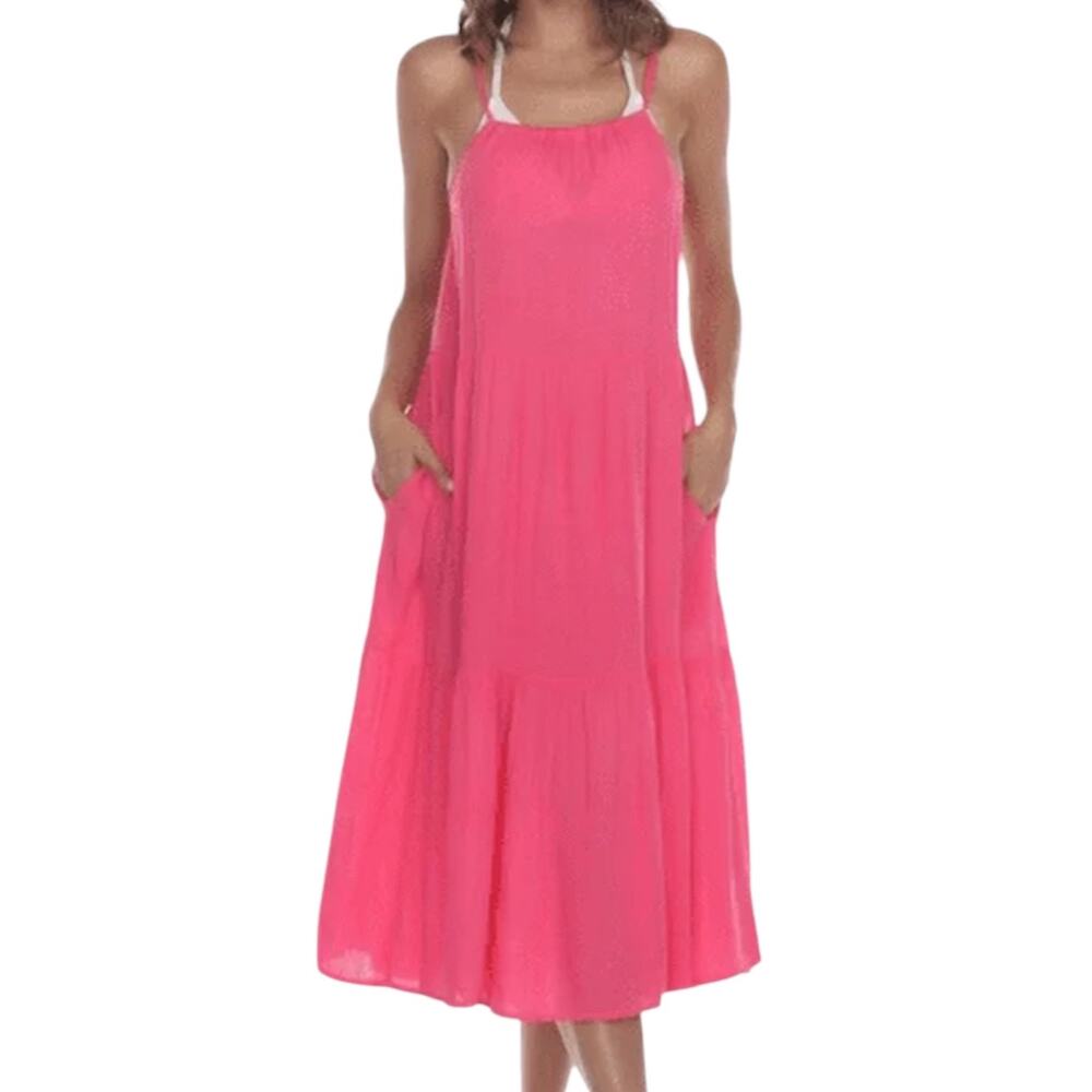 Raviya Women’s Tiered Midi Dress Swimsuit Coverup Pink Size S
